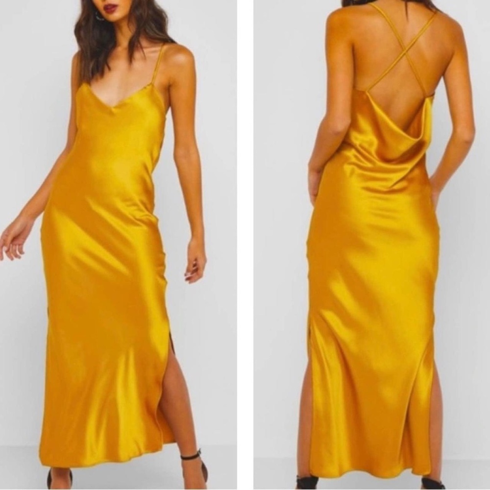 Nordstrom Topshop Gold/Orange/Yellow Satin Slip Dress Size 12